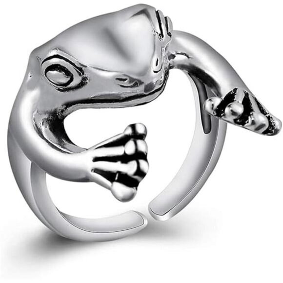 Frog Ring Silver Alloy Adjustable Animal Jewelry Durable - Picture 3 of 3